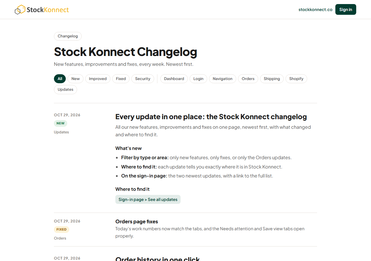 The Stock Konnect changelog.